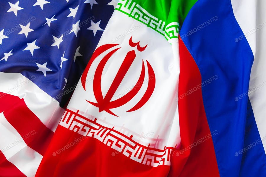 عکس پرچم ایران، امریکا و روسیه