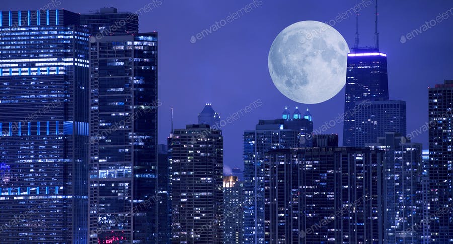 عکس ماه و برج های مدرن