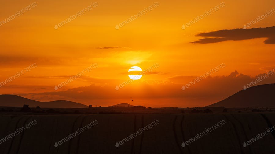 عکس غروب آفتاب در مزرعه