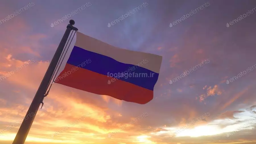 عکس پرچم روسیه در غروب آفتاب